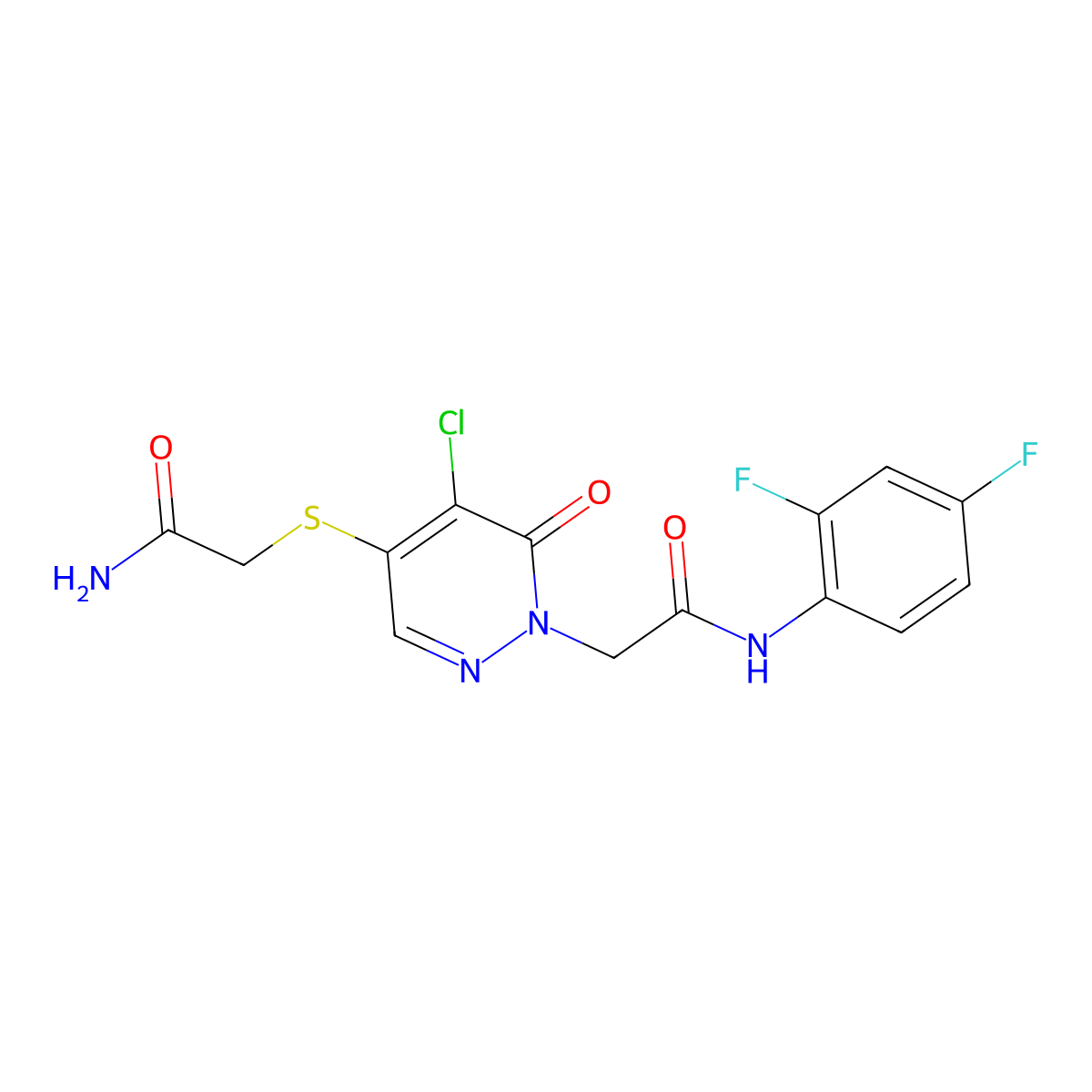 2-(4-((2-amino-2-oxoethyl)thio)-5-chloro-6-oxopyridazin-1(6H)-yl)-N-(2,4-difluorophenyl)acetamide molecular structure, CAS 1251572-05-0