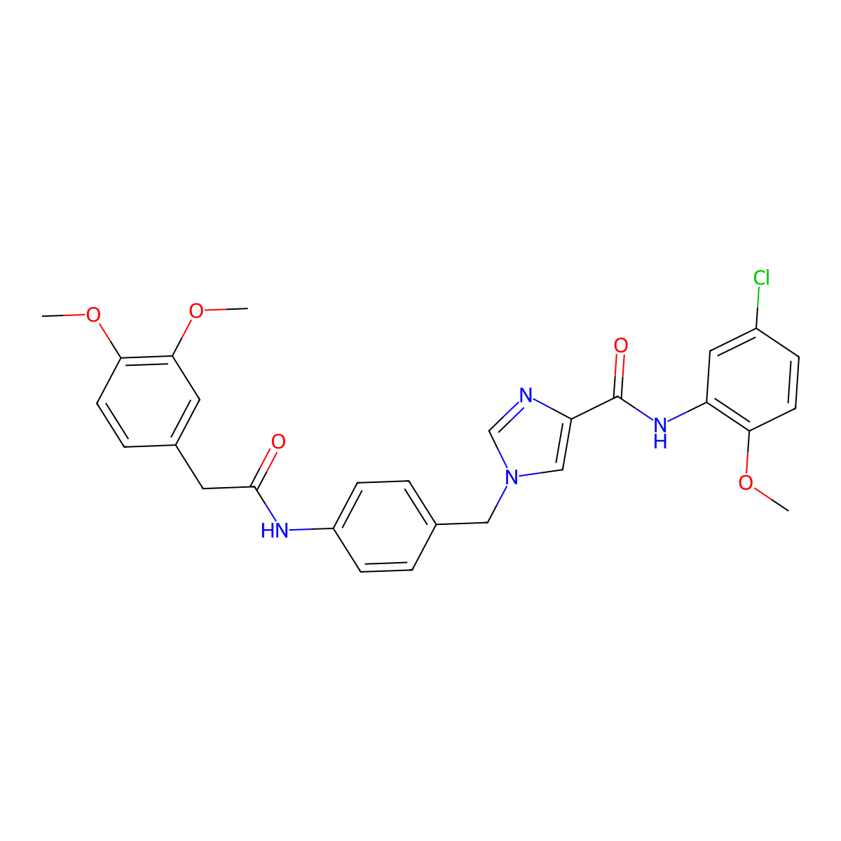 N-(5-chloro-2-methoxyphenyl)-1-(4-(2-(3,4-dimethoxyphenyl)acetamido)benzyl)-1H-imidazole-4-carboxamide molecular structure, CAS 1251572-06-1