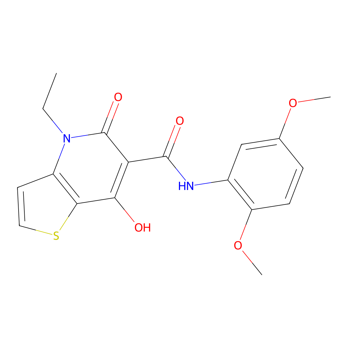 N-(2,5-dimethoxyphenyl)-4-ethyl-7-hydroxy-5-oxo-4,5-dihydrothieno[3,2-b]pyridine-6-carboxamide molecular structure, CAS 1251572-13-0