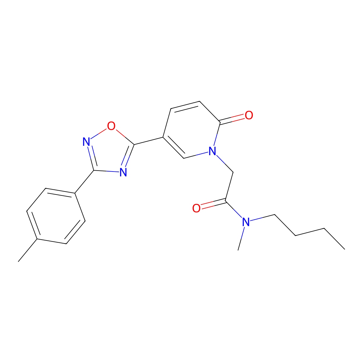 N-butyl-N-methyl-2-(2-oxo-5-(3-(p-tolyl)-1,2,4-oxadiazol-5-yl)pyridin-1(2H)-yl)acetamide molecular structure, CAS 1251572-17-4