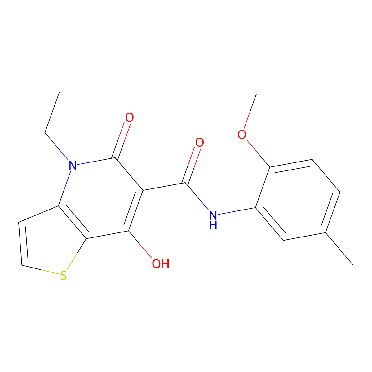 4-ethyl-7-hydroxy-N-(2-methoxy-5-methylphenyl)-5-oxo-4,5-dihydrothieno[3,2-b]pyridine-6-carboxamide molecular structure, CAS 1251572-20-9