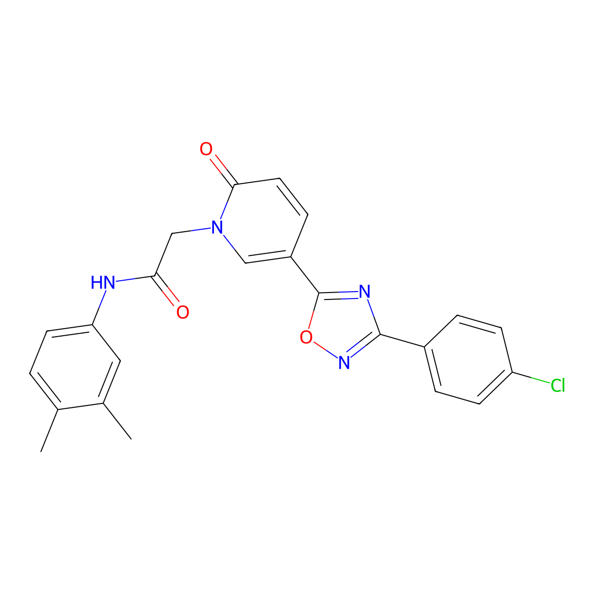 2-(5-(3-(4-chlorophenyl)-1,2,4-oxadiazol-5-yl)-2-oxopyridin-1(2H)-yl)-N-(3,4-dimethylphenyl)acetamide molecular structure, CAS 1251572-24-3