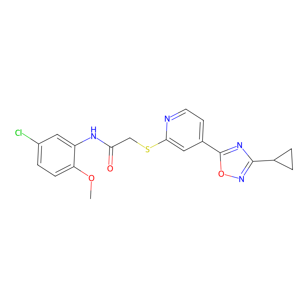 N-(5-chloro-2-methoxyphenyl)-2-((4-(3-cyclopropyl-1,2,4-oxadiazol-5-yl)pyridin-2-yl)thio)acetamide molecular structure, CAS 1251572-29-8
