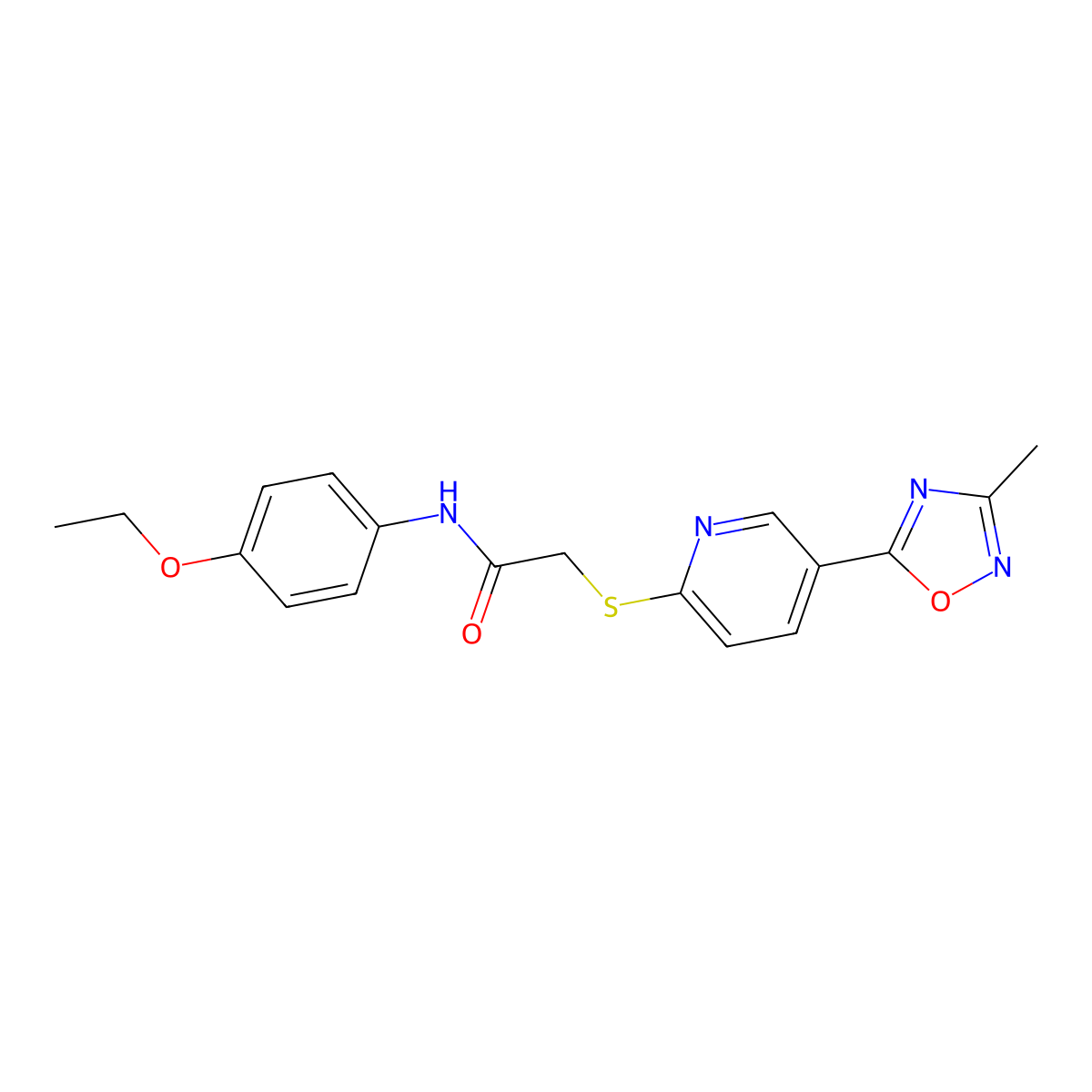 N-(4-ethoxyphenyl)-2-((5-(3-methyl-1,2,4-oxadiazol-5-yl)pyridin-2-yl)thio)acetamide molecular structure, CAS 1251572-35-6