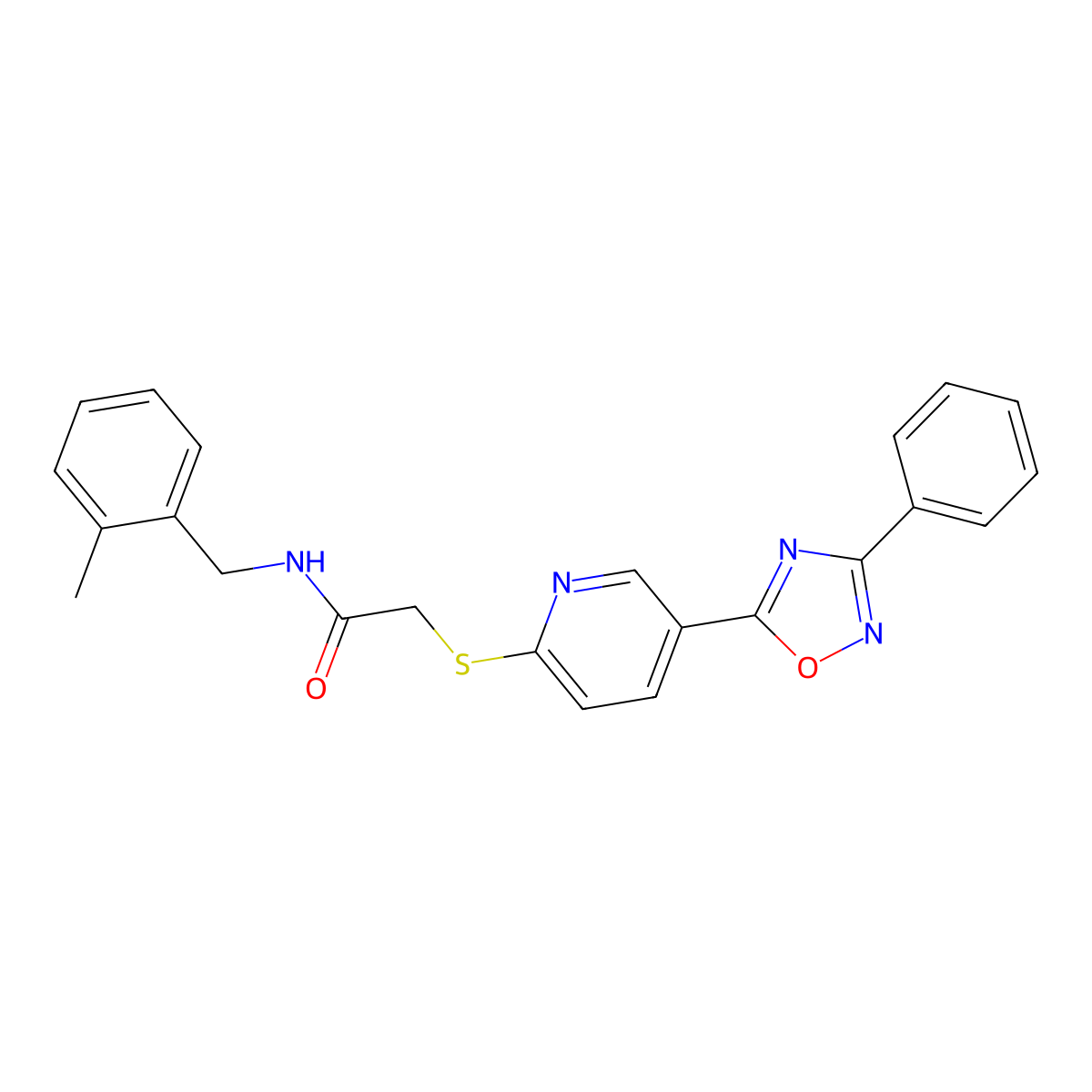 N-(2-methylbenzyl)-2-((5-(3-phenyl-1,2,4-oxadiazol-5-yl)pyridin-2-yl)thio)acetamide molecular structure, CAS 1251572-37-8
