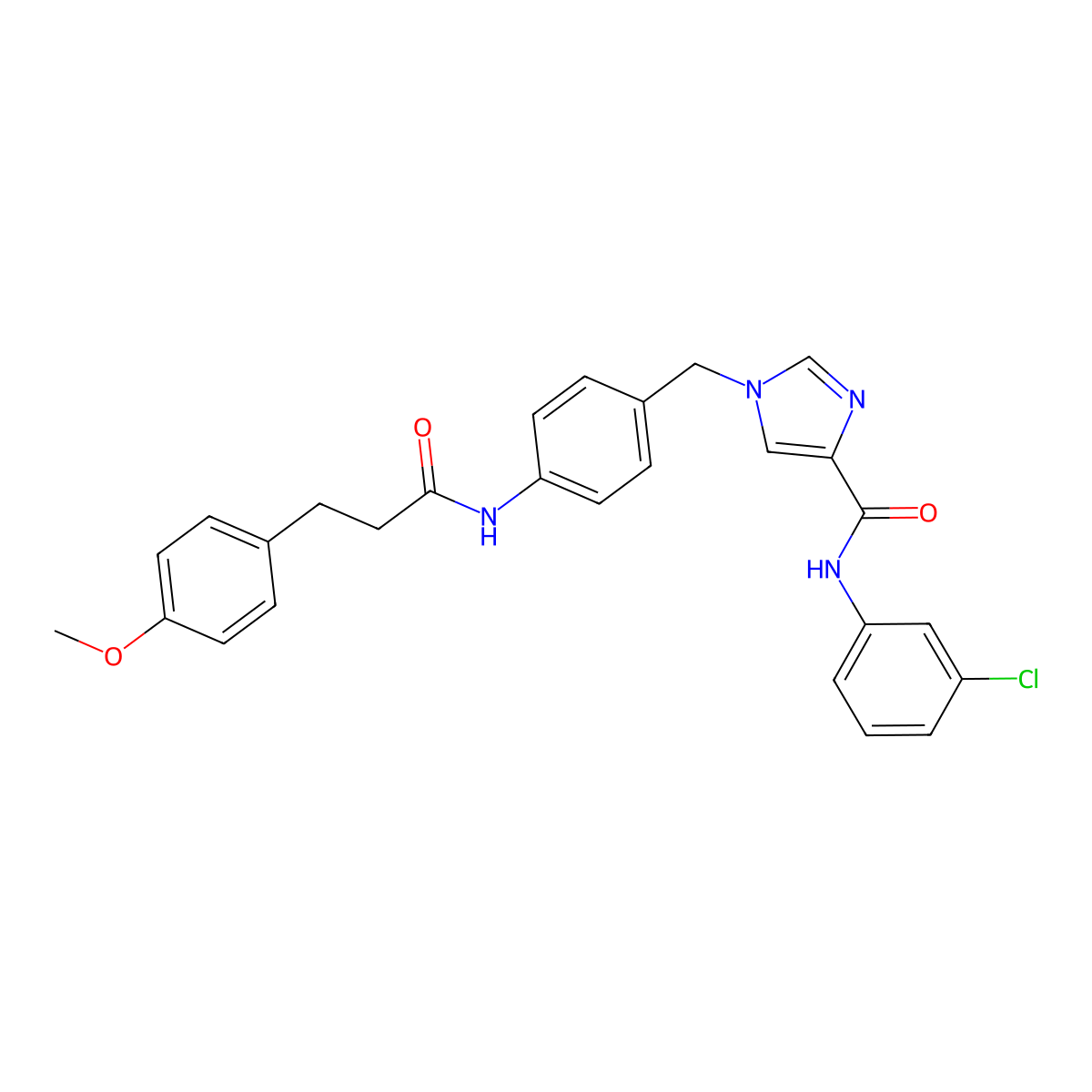 N-(3-chlorophenyl)-1-(4-(3-(4-methoxyphenyl)propanamido)benzyl)-1H-imidazole-4-carboxamide molecular structure, CAS 1251572-44-7