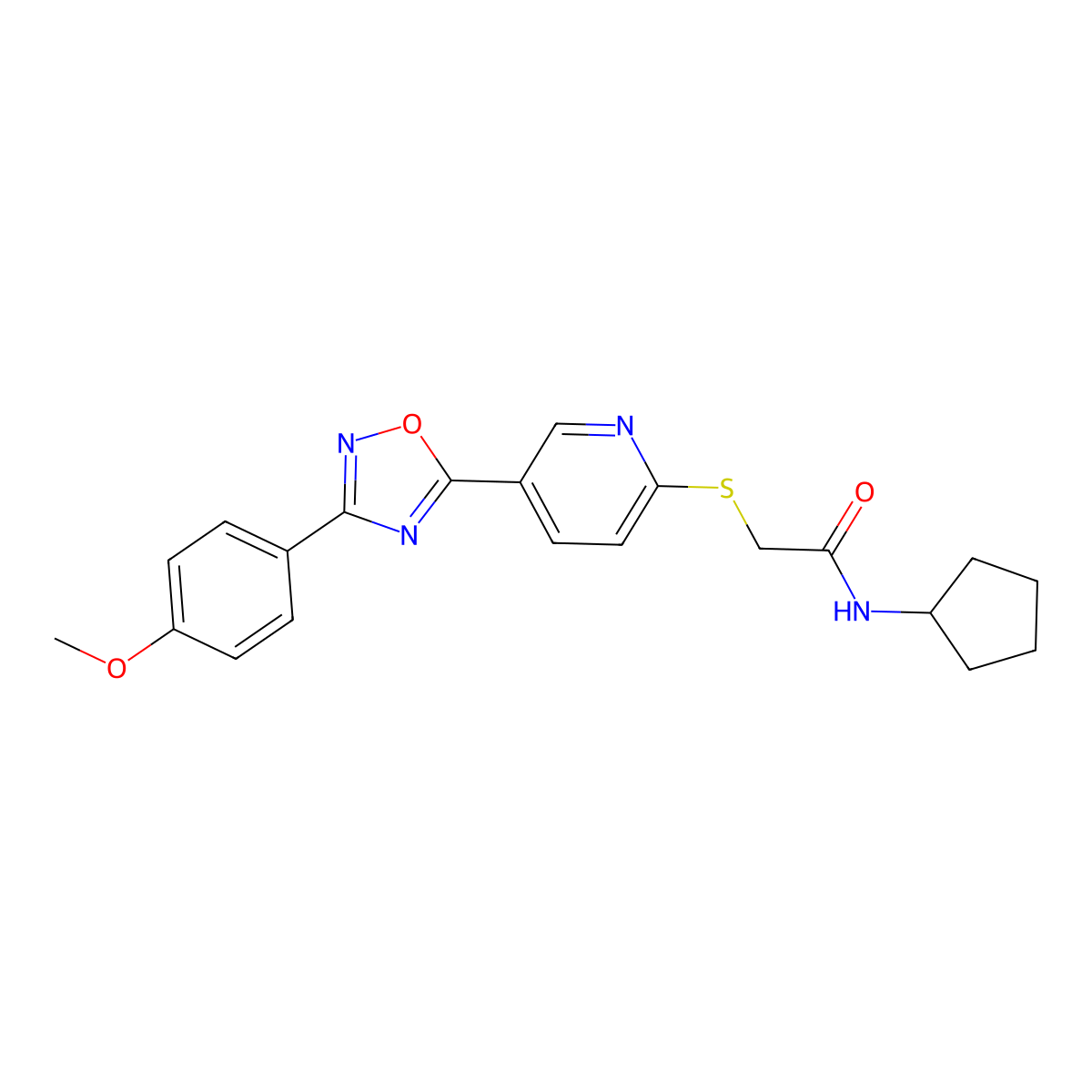 N-cyclopentyl-2-((5-(3-(4-methoxyphenyl)-1,2,4-oxadiazol-5-yl)pyridin-2-yl)thio)acetamide molecular structure, CAS 1251572-46-9