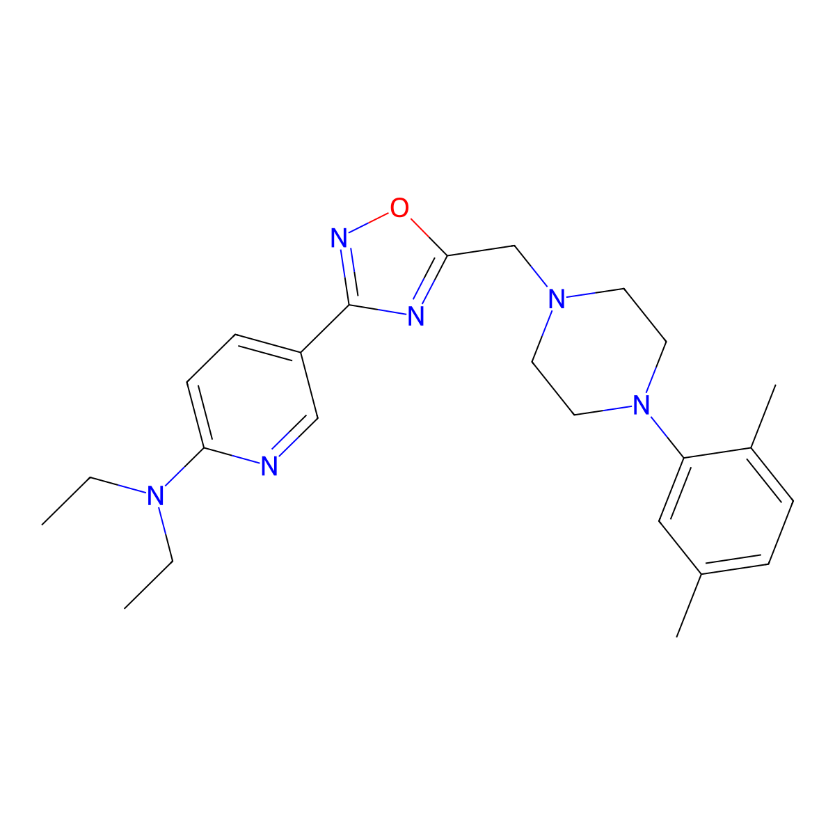 5-(5-{[4-(2,5-dimethylphenyl)piperazin-1-yl]methyl}-1,2,4-oxadiazol-3-yl)-N,N-diethylpyridin-2-amine molecular structure, CAS 1251572-47-0