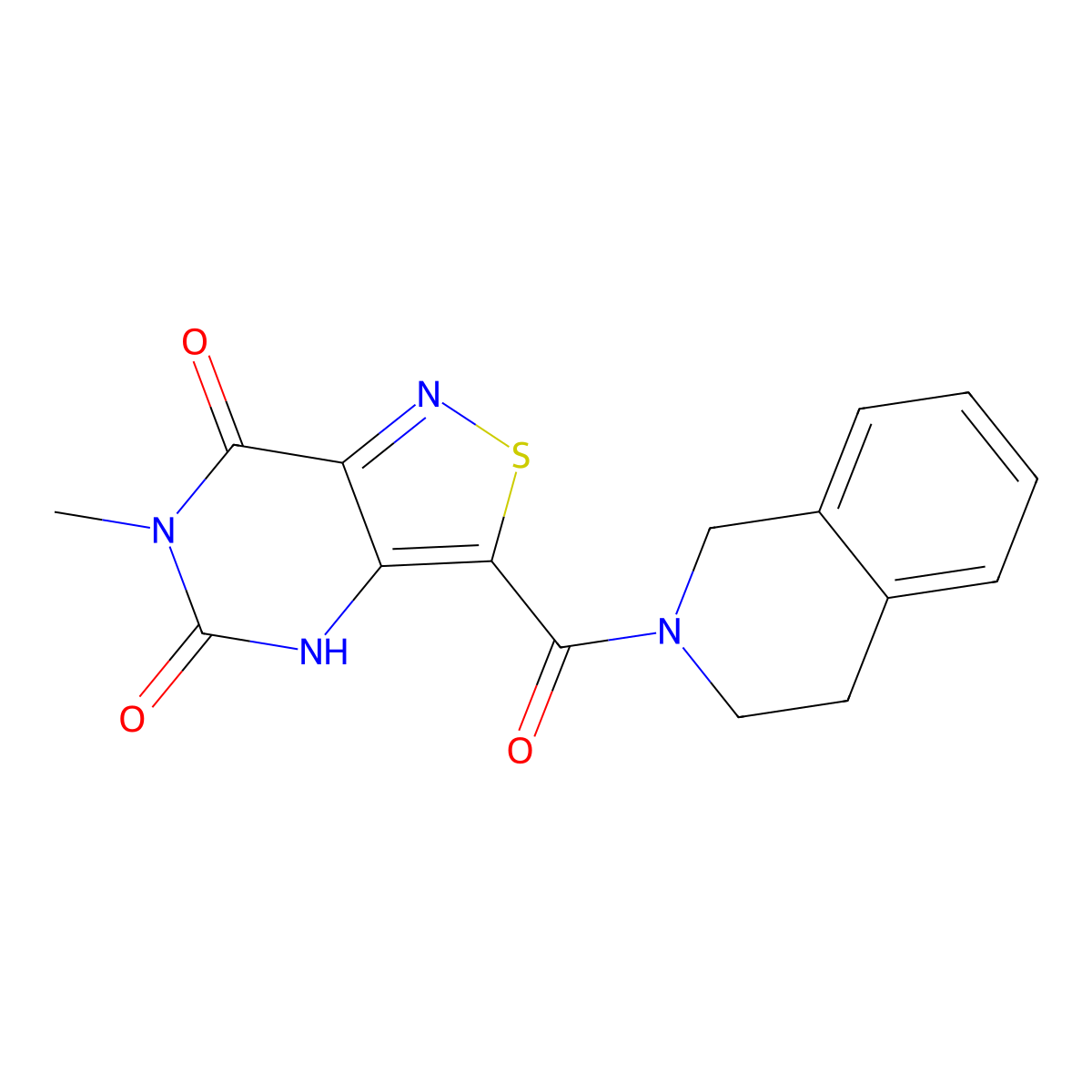6-methyl-3-(1,2,3,4-tetrahydroisoquinoline-2-carbonyl)-4H,5H,6H,7H-[1,2]thiazolo[4,3-d]pyrimidine-5,7-dione molecular structure, CAS 1251572-51-6