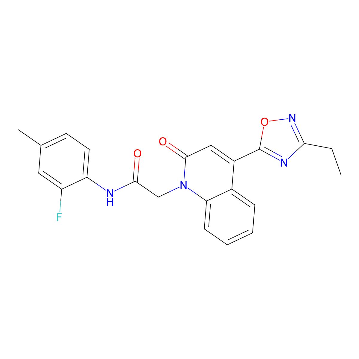 2-(4-(3-ethyl-1,2,4-oxadiazol-5-yl)-2-oxoquinolin-1(2H)-yl)-N-(2-fluoro-4-methylphenyl)acetamide molecular structure, CAS 1251572-53-8
