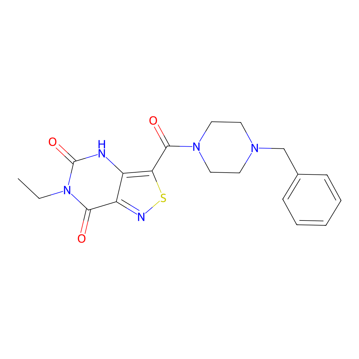 3-[(4-benzylpiperazino)carbonyl]-6-ethylisothiazolo[4,3-d]pyrimidine-5,7(4H,6H)-dione molecular structure, CAS 1251572-58-3