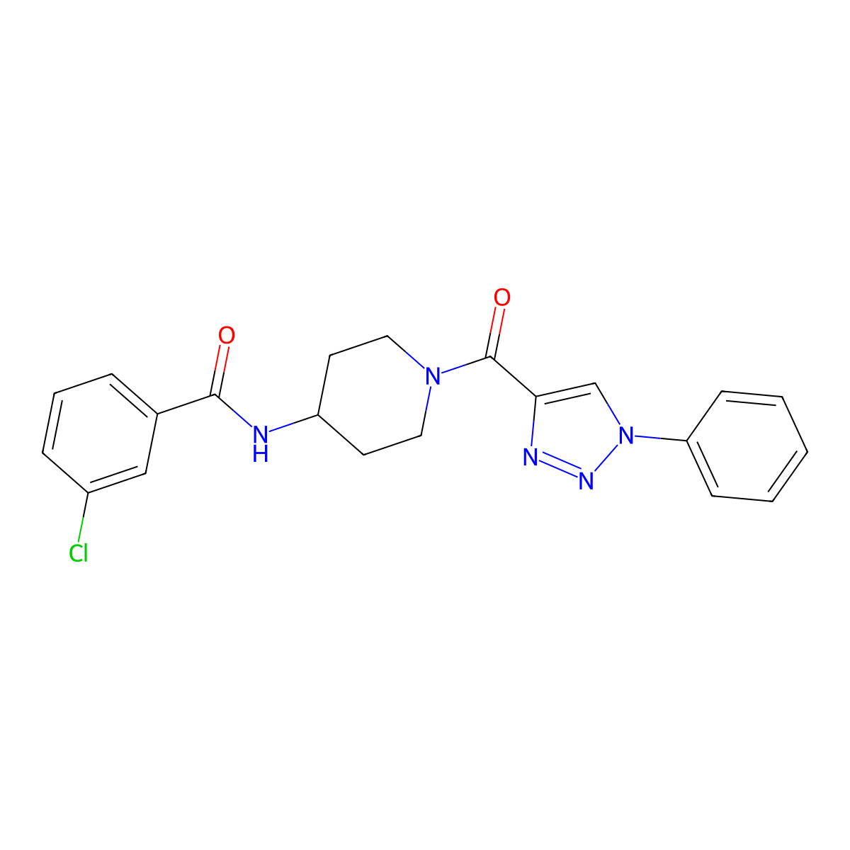 3-chloro-N-(1-(1-phenyl-1H-1,2,3-triazole-4-carbonyl)piperidin-4-yl)benzamide molecular structure, CAS 1251572-64-1