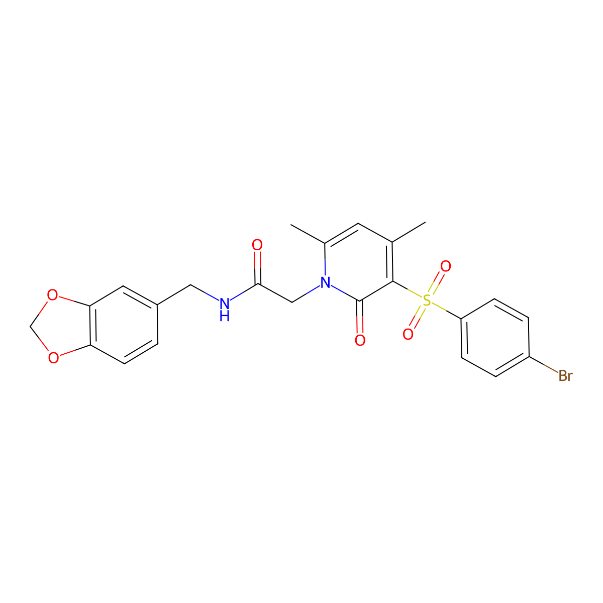 N-[(2H-1,3-benzodioxol-5-yl)methyl]-2-[3-(4-bromobenzenesulfonyl)-4,6-dimethyl-2-oxo-1,2-dihydropyridin-1-yl]acetamide molecular structure, CAS 1251572-66-3