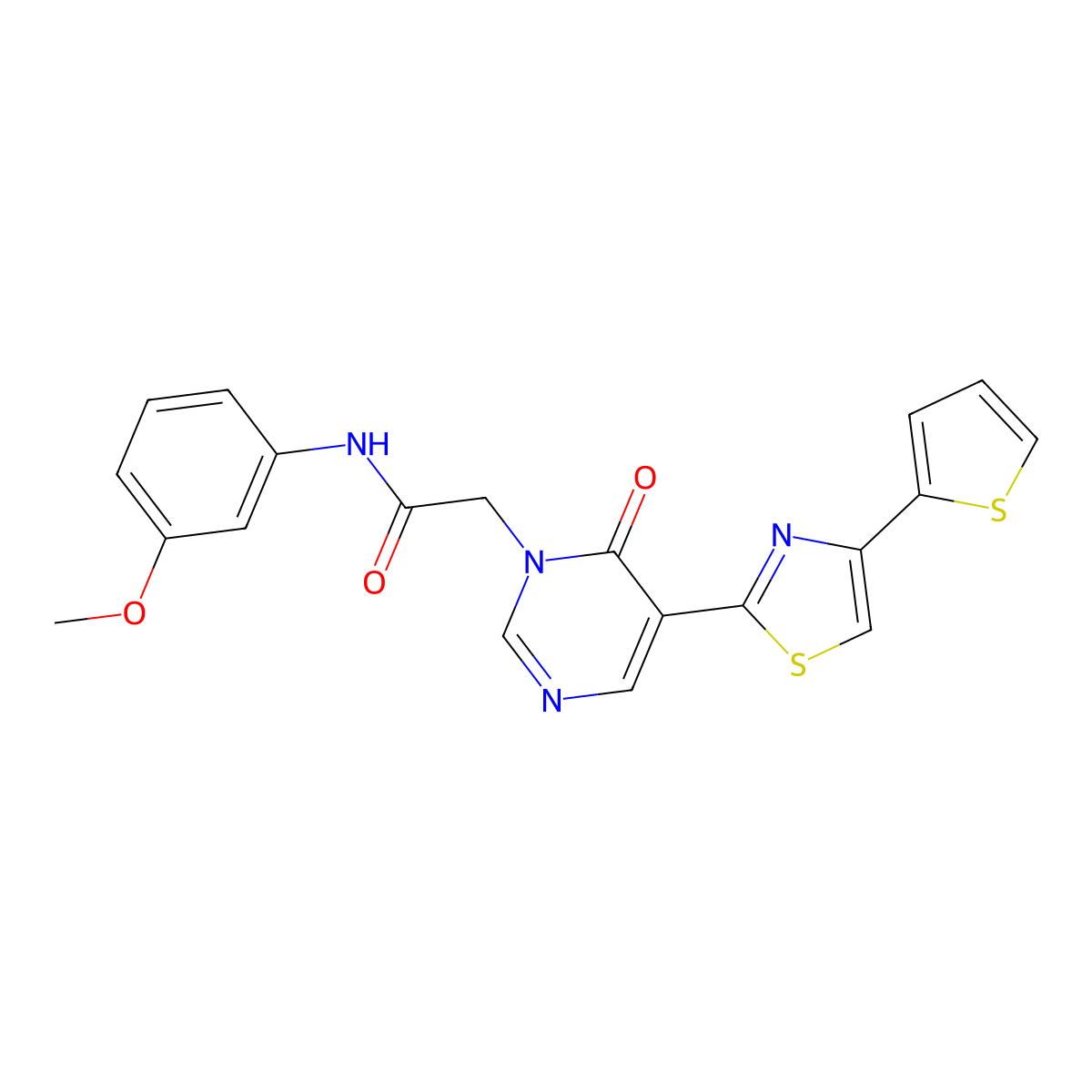 N-(3-methoxyphenyl)-2-{6-oxo-5-[4-(thiophen-2-yl)-1,3-thiazol-2-yl]-1,6-dihydropyrimidin-1-yl}acetamide molecular structure, CAS 1251572-67-4