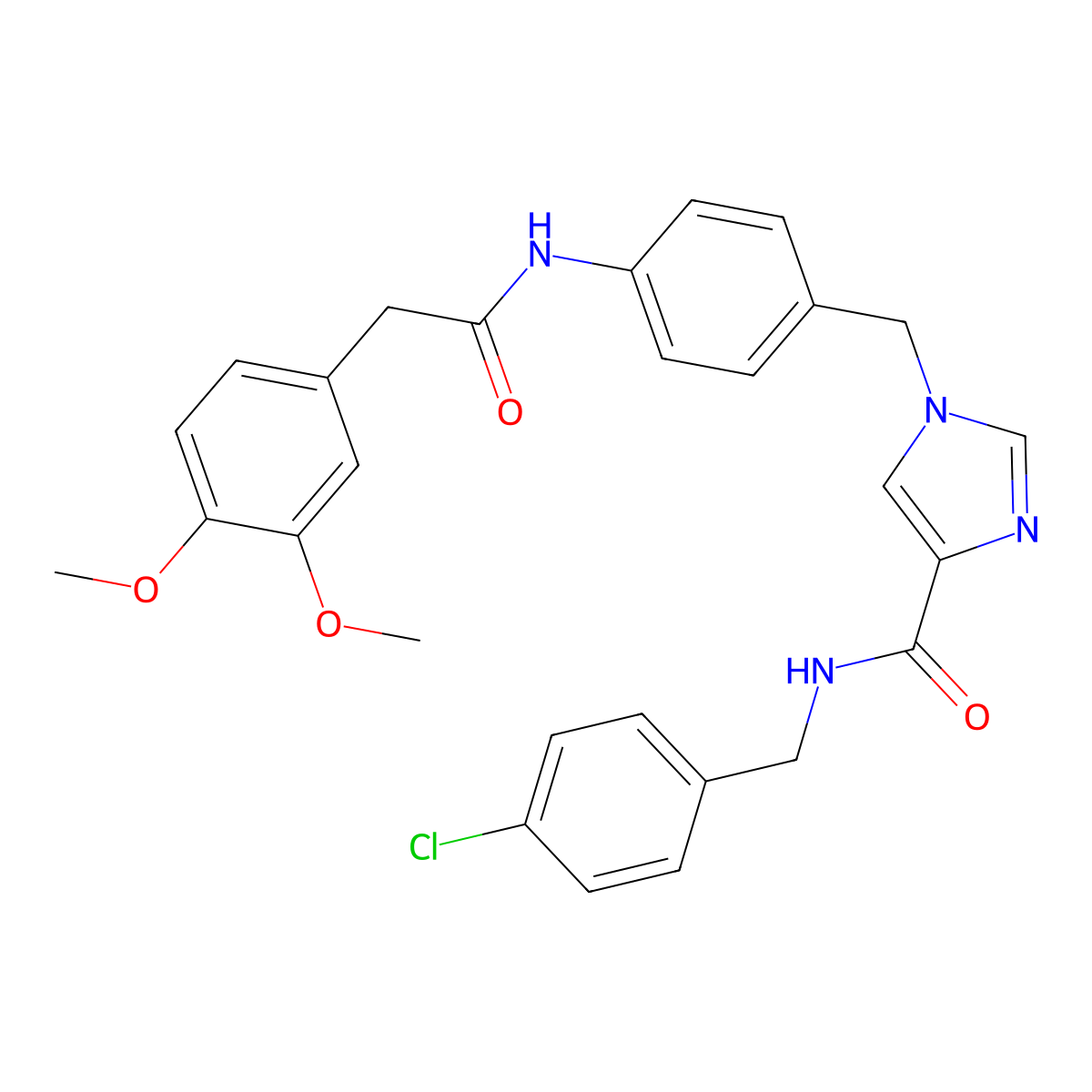 N-(4-chlorobenzyl)-1-(4-(2-(3,4-dimethoxyphenyl)acetamido)benzyl)-1H-imidazole-4-carboxamide molecular structure, CAS 1251572-68-5