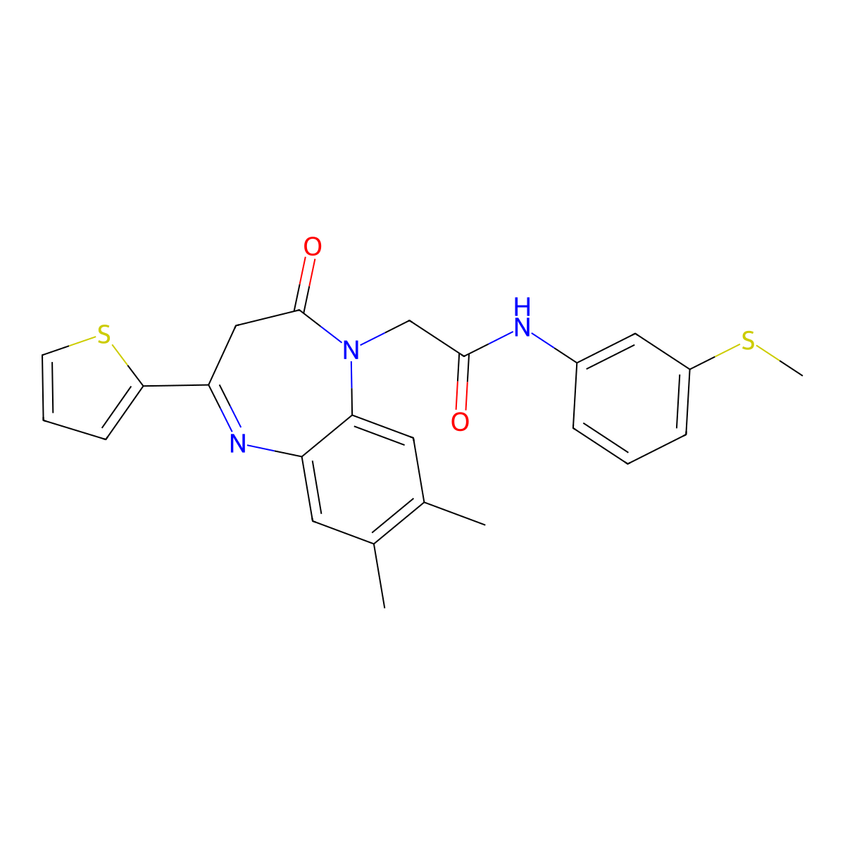 2-[7,8-dimethyl-2-oxo-4-(thiophen-2-yl)-2,3-dihydro-1H-1,5-benzodiazepin-1-yl]-N-[3-(methylsulfanyl)phenyl]acetamide molecular structure, CAS 1251572-70-9