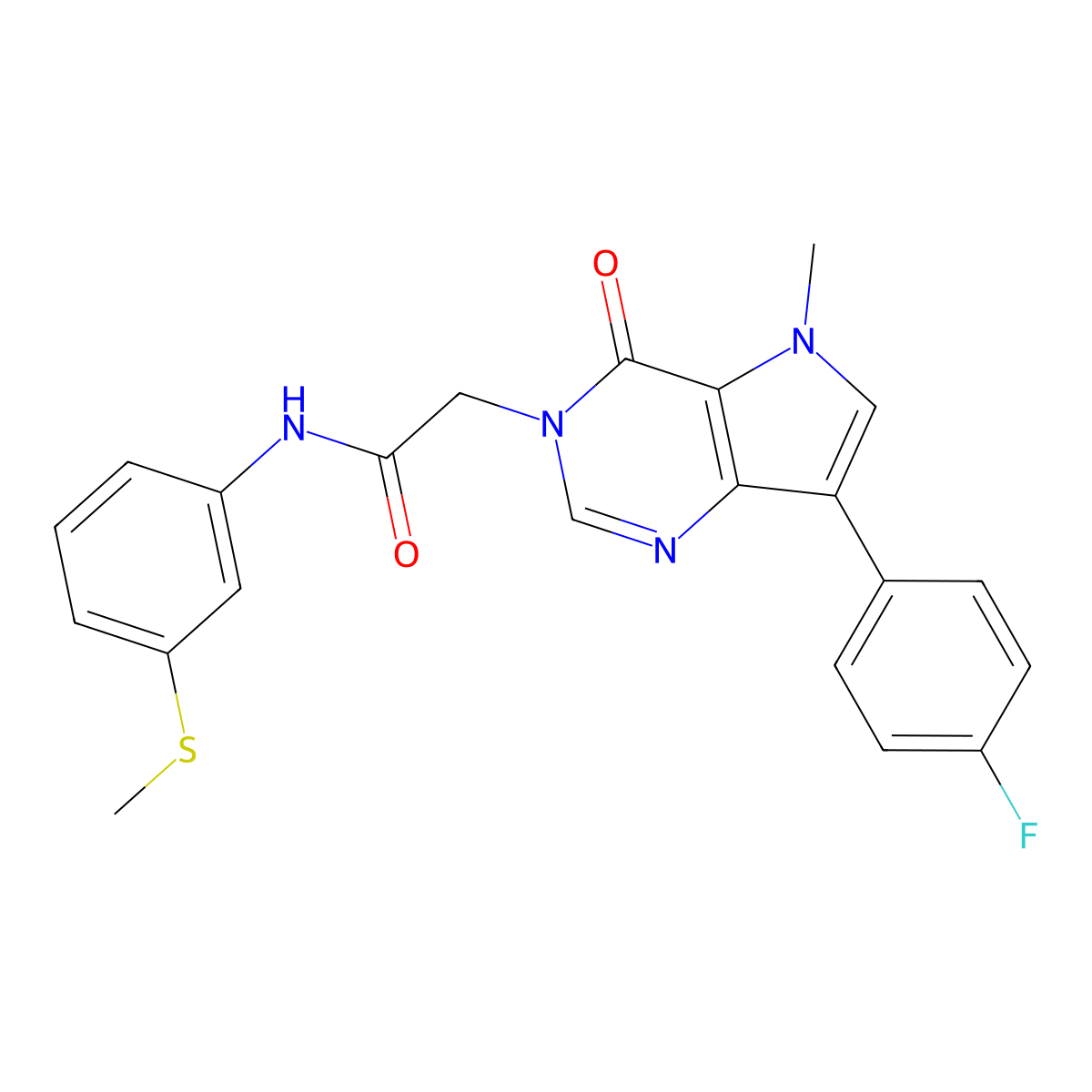2-(7-(4-fluorophenyl)-5-methyl-4-oxo-4,5-dihydro-3H-pyrrolo[3,2-d]pyrimidin-3-yl)-N-(3-(methylthio)phenyl)acetamide molecular structure, CAS 1251572-73-2