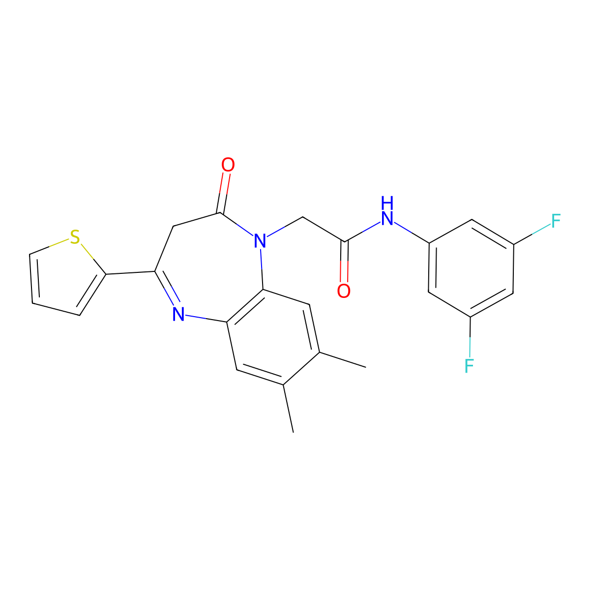 N-(3,5-difluorophenyl)-2-[7,8-dimethyl-2-oxo-4-(thiophen-2-yl)-2,3-dihydro-1H-1,5-benzodiazepin-1-yl]acetamide molecular structure, CAS 1251572-74-3