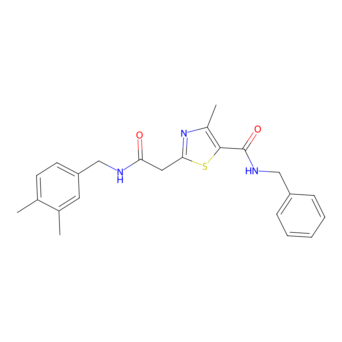 N-benzyl-2-({[(3,4-dimethylphenyl)methyl]carbamoyl}methyl)-4-methyl-1,3-thiazole-5-carboxamide molecular structure, CAS 1251572-76-5