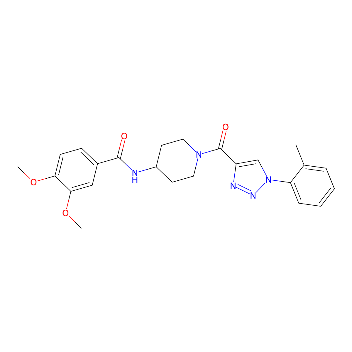 3,4-dimethoxy-N-(1-(1-(o-tolyl)-1H-1,2,3-triazole-4-carbonyl)piperidin-4-yl)benzamide molecular structure, CAS 1251572-86-7