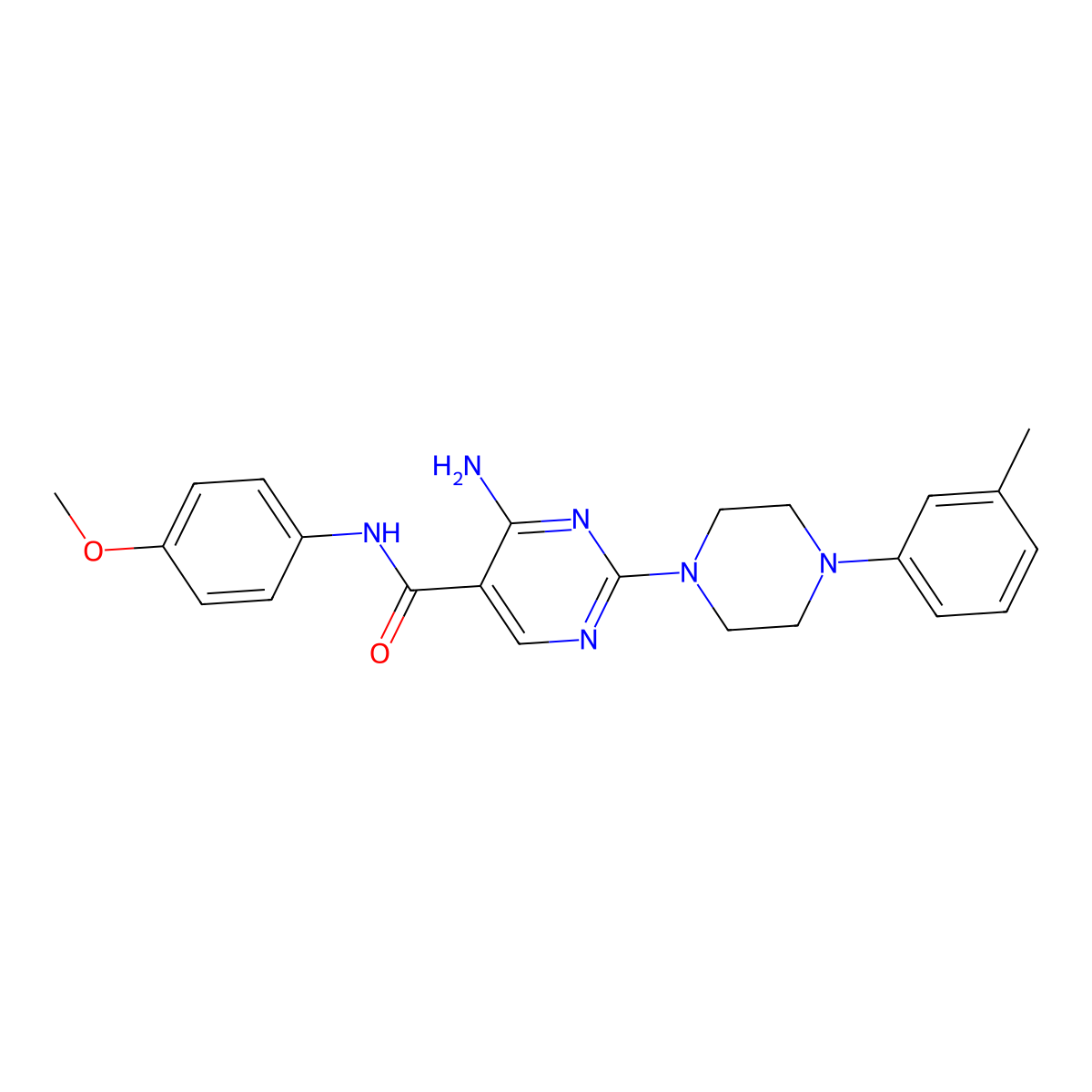 4-amino-N-(4-methoxyphenyl)-2-[4-(3-methylphenyl)piperazin-1-yl]pyrimidine-5-carboxamide molecular structure, CAS 1251572-91-4