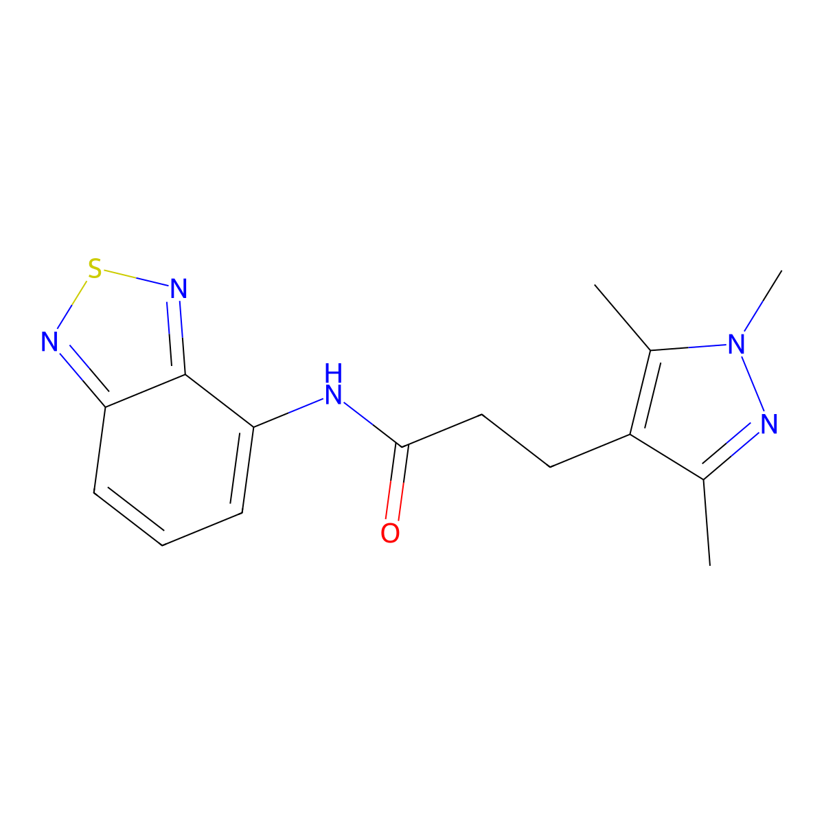 N-(benzo[c][1,2,5]thiadiazol-4-yl)-3-(1,3,5-trimethyl-1H-pyrazol-4-yl)propanamide molecular structure, CAS 1251572-92-5