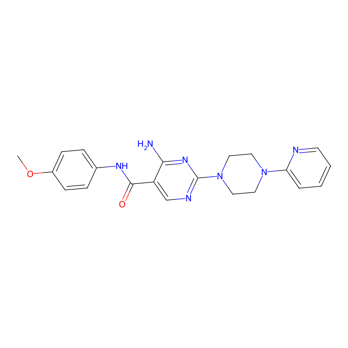 4-amino-N-(4-methoxyphenyl)-2-[4-(pyridin-2-yl)piperazin-1-yl]pyrimidine-5-carboxamide molecular structure, CAS 1251572-97-0