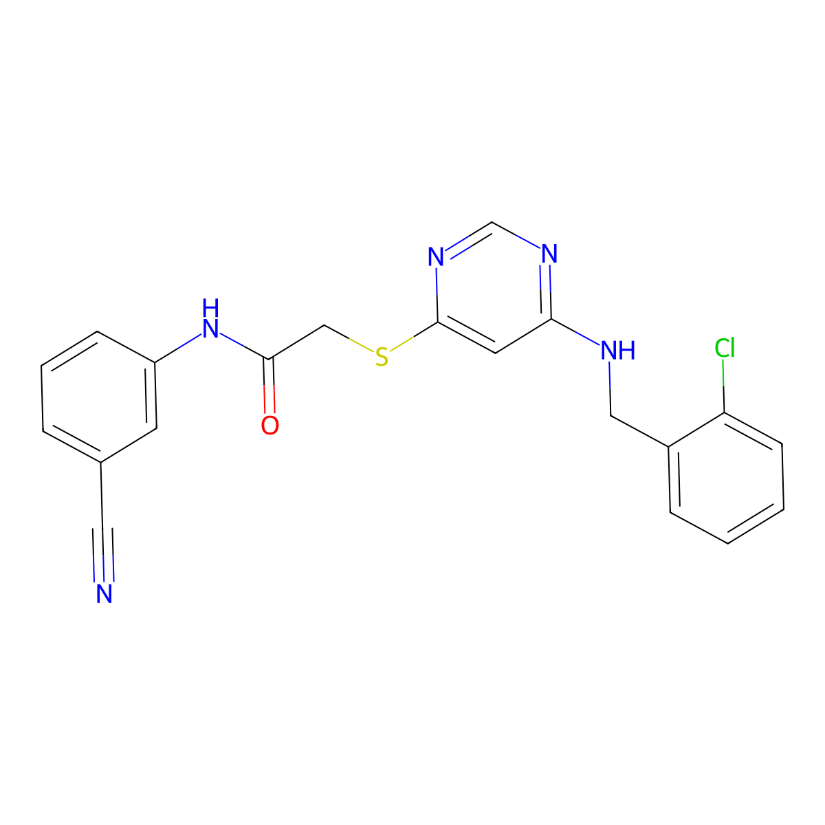 2-((6-((2-chlorobenzyl)amino)pyrimidin-4-yl)thio)-N-(3-cyanophenyl)acetamide molecular structure, CAS 1251573-02-0