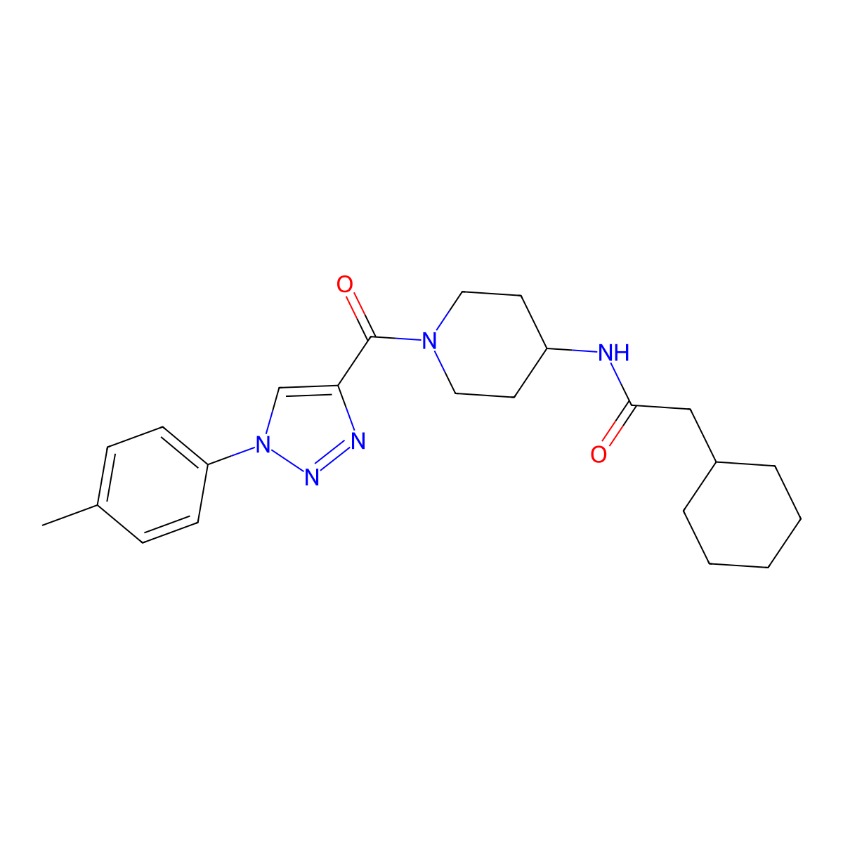 2-cyclohexyl-N-(1-(1-(p-tolyl)-1H-1,2,3-triazole-4-carbonyl)piperidin-4-yl)acetamide molecular structure, CAS 1251573-06-4
