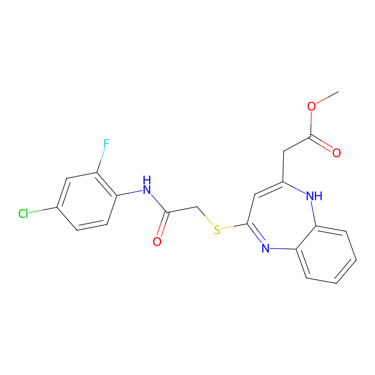 methyl 2-[4-({[(4-chloro-2-fluorophenyl)carbamoyl]methyl}sulfanyl)-1H-1,5-benzodiazepin-2-yl]acetate molecular structure, CAS 1251573-07-5