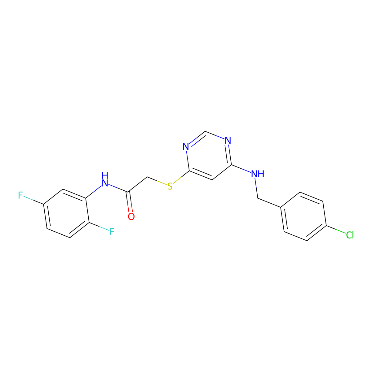 2-((6-((4-chlorobenzyl)amino)pyrimidin-4-yl)thio)-N-(2,5-difluorophenyl)acetamide molecular structure, CAS 1251573-08-6