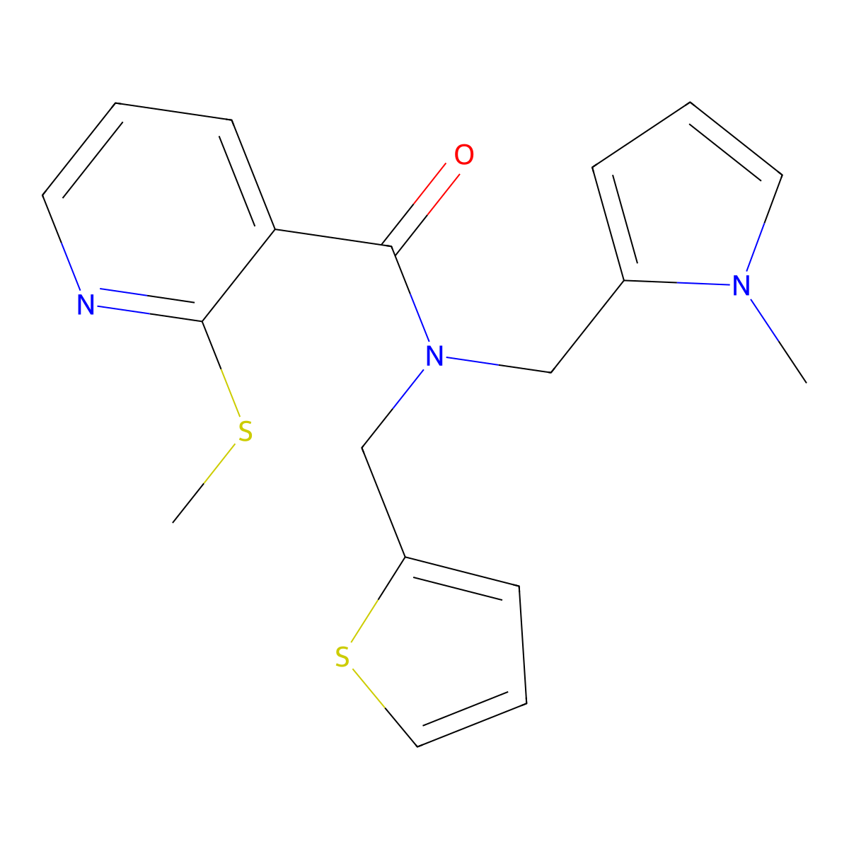 N-((1-methyl-1H-pyrrol-2-yl)methyl)-2-(methylthio)-N-(thiophen-2-ylmethyl)nicotinamide molecular structure, CAS 1251573-16-6