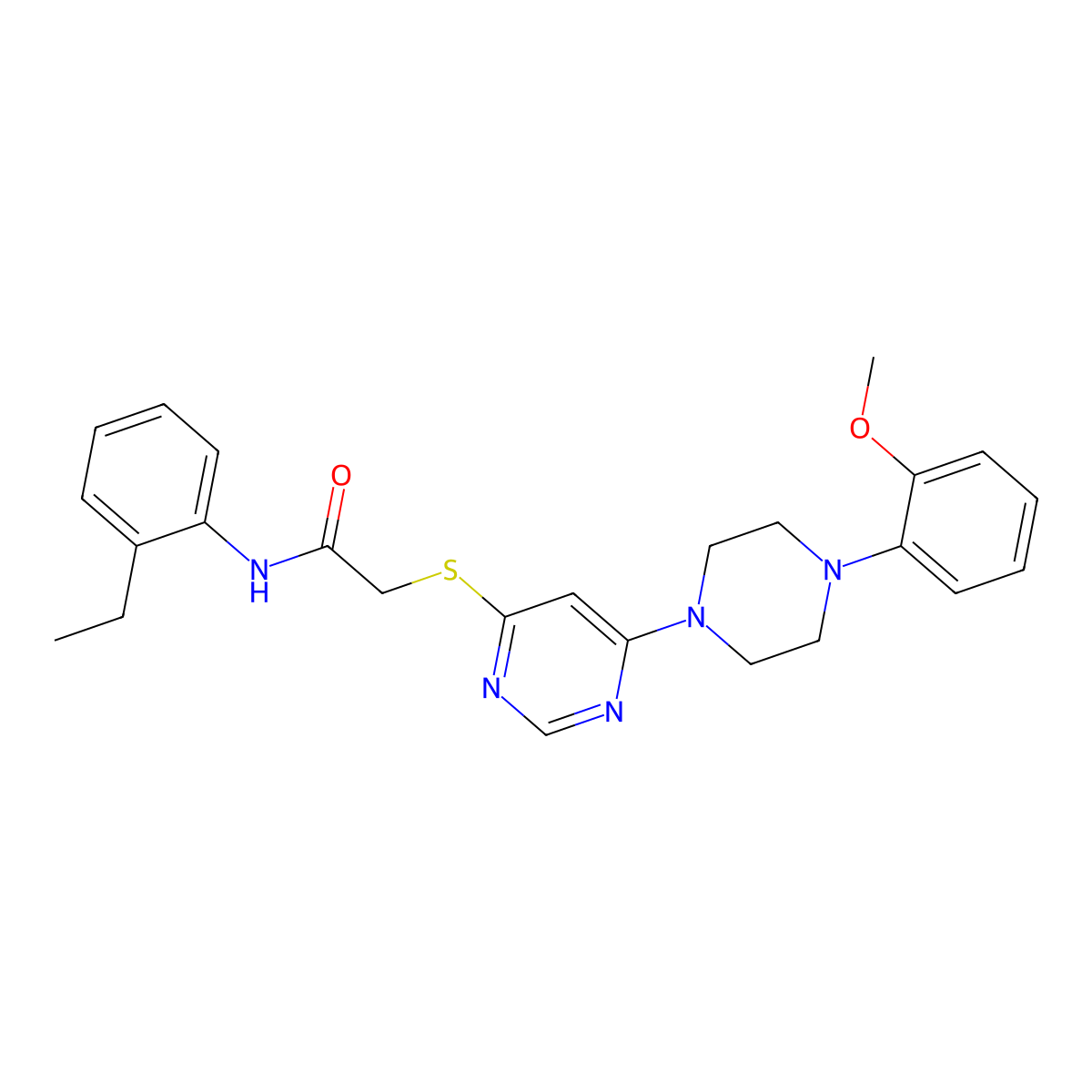 N-(2-ethylphenyl)-2-((6-(4-(2-methoxyphenyl)piperazin-1-yl)pyrimidin-4-yl)thio)acetamide molecular structure, CAS 1251573-19-9
