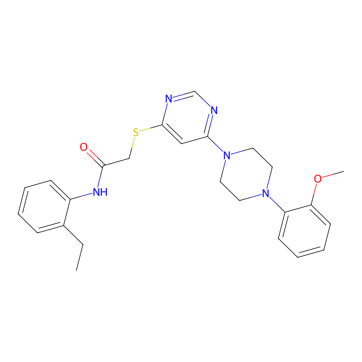 N-(2-ethylphenyl)-2-((6-(4-(2-methoxyphenyl)piperazin-1-yl)pyrimidin-4-yl)thio)acetamide molecular structure, CAS 1251573-19-9