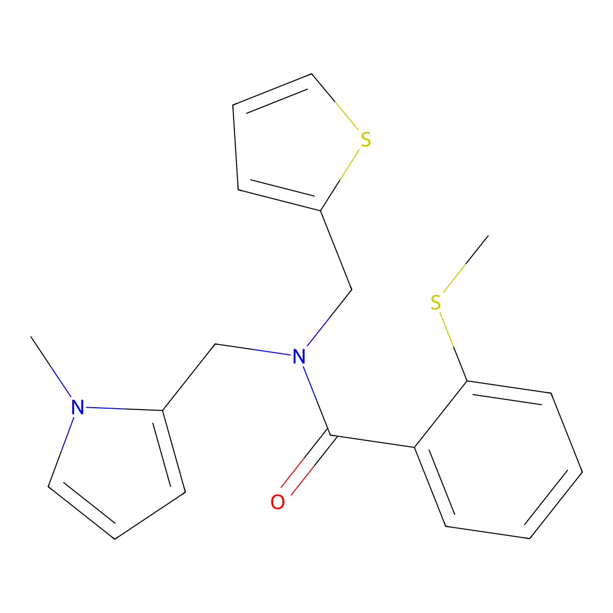 N-((1-methyl-1H-pyrrol-2-yl)methyl)-2-(methylthio)-N-(thiophen-2-ylmethyl)benzamide molecular structure, CAS 1251573-22-4