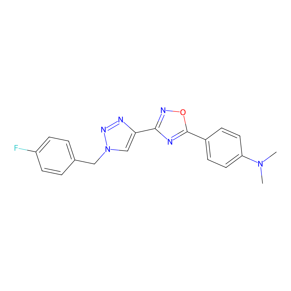 (4-{3-[1-(4-fluorobenzyl)-1H-1,2,3-triazol-4-yl]-1,2,4-oxadiazol-5-yl}phenyl)dimethylamine molecular structure, CAS 1251573-27-9