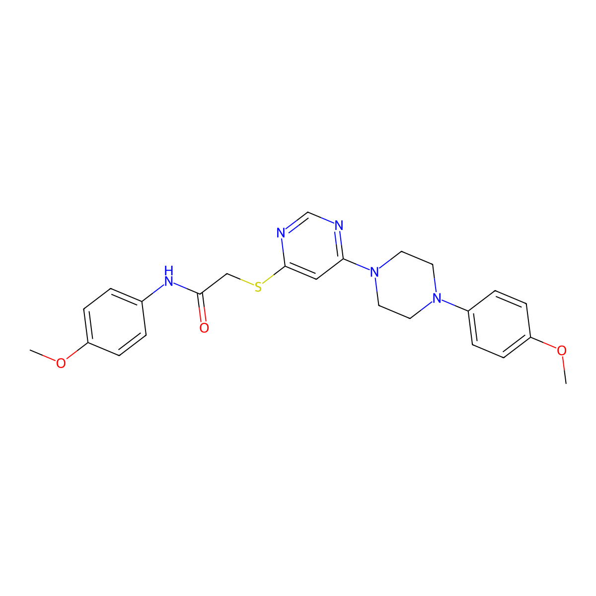 N-(4-methoxyphenyl)-2-({6-[4-(4-methoxyphenyl)piperazin-1-yl]pyrimidin-4-yl}sulfanyl)acetamide molecular structure, CAS 1251573-30-4
