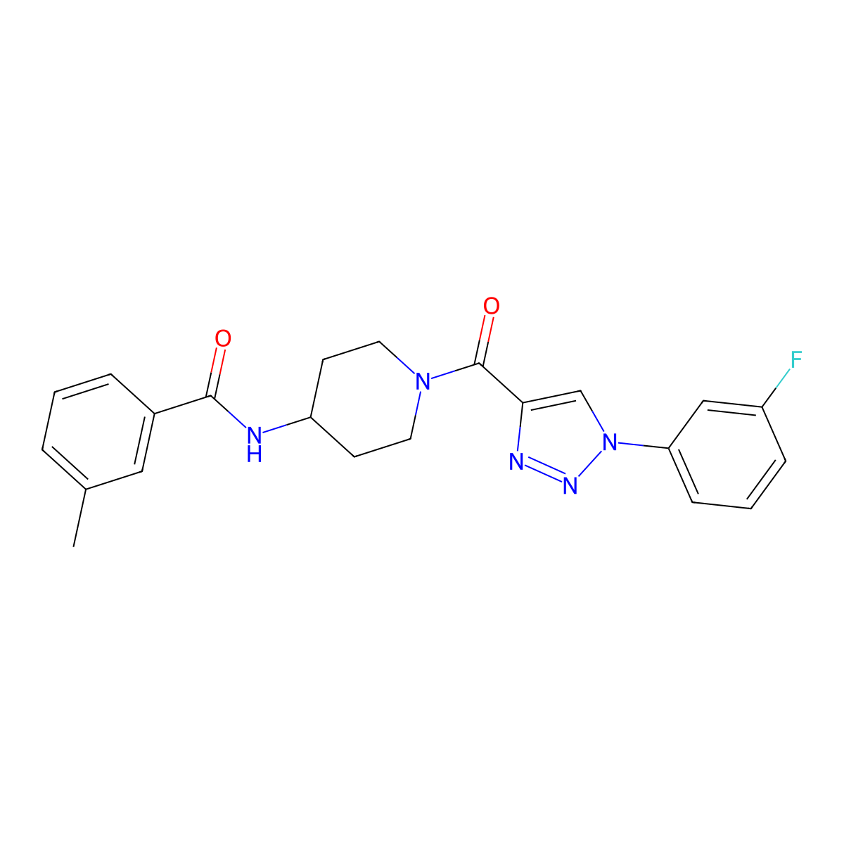N-{1-[1-(3-fluorophenyl)-1H-1,2,3-triazole-4-carbonyl]piperidin-4-yl}-3-methylbenzamide molecular structure, CAS 1251573-35-9
