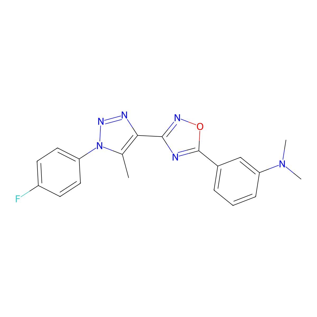 3-{3-[1-(4-fluorophenyl)-5-methyl-1H-1,2,3-triazol-4-yl]-1,2,4-oxadiazol-5-yl}-N,N-dimethylaniline molecular structure, CAS 1251573-37-1