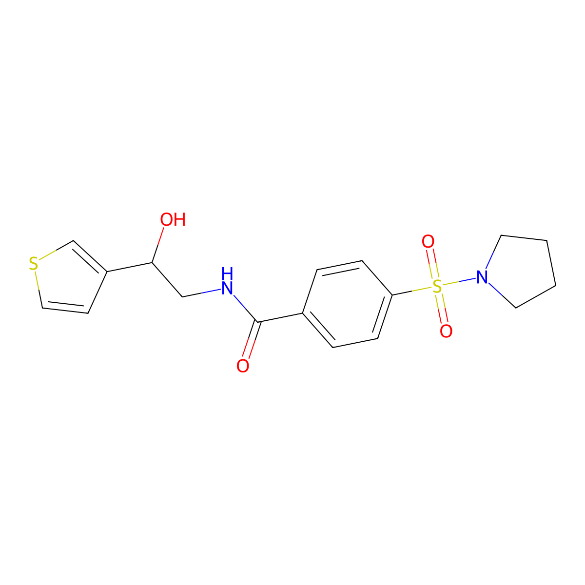 N-(2-hydroxy-2-(thiophen-3-yl)ethyl)-4-(pyrrolidin-1-ylsulfonyl)benzamide molecular structure, CAS 1251573-42-8