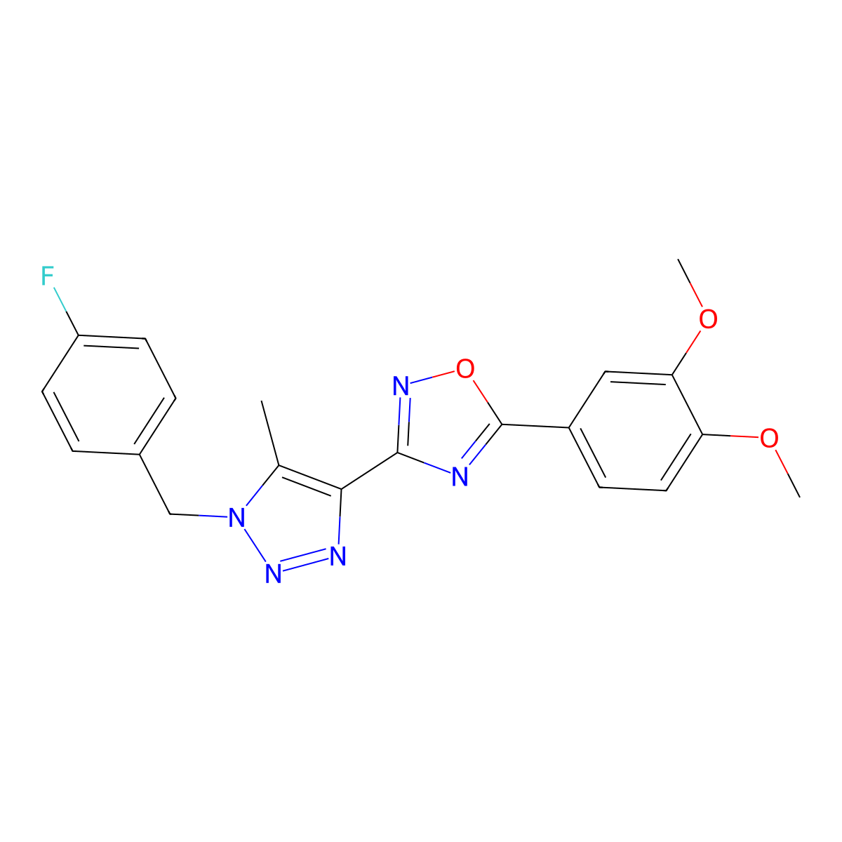 5-(3,4-dimethoxyphenyl)-3-(1-(4-fluorobenzyl)-5-methyl-1H-1,2,3-triazol-4-yl)-1,2,4-oxadiazole molecular structure, CAS 1251573-43-9