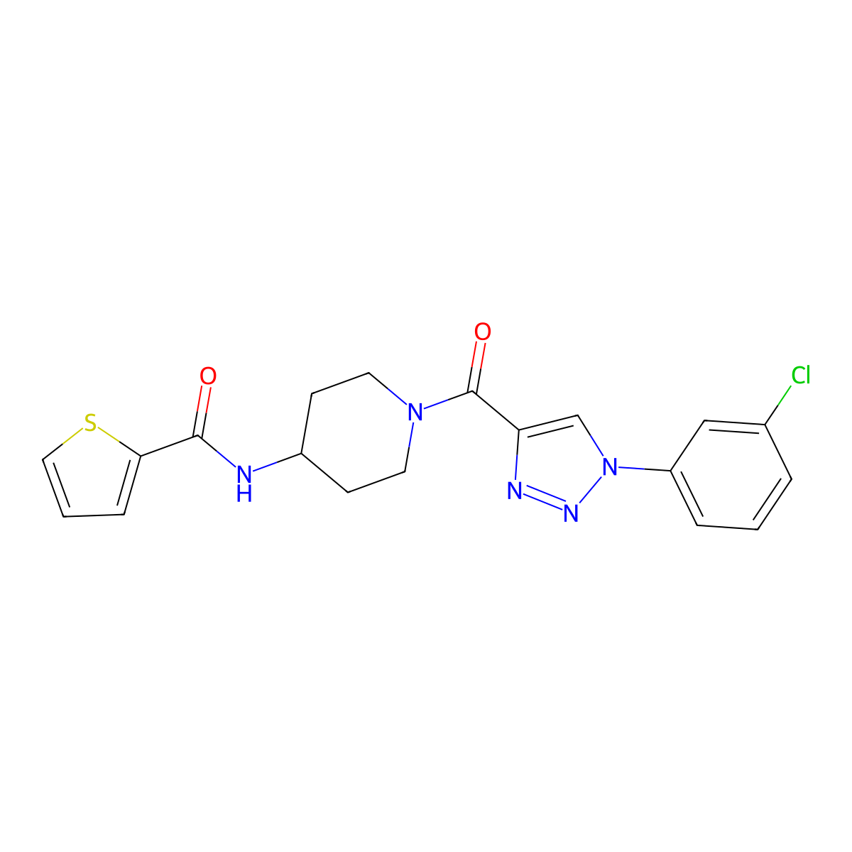 N-(1-(1-(3-chlorophenyl)-1H-1,2,3-triazole-4-carbonyl)piperidin-4-yl)thiophene-2-carboxamide molecular structure, CAS 1251573-44-0