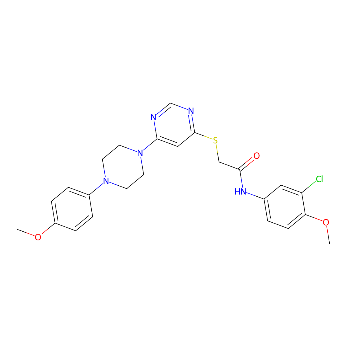 N-(3-chloro-4-methoxyphenyl)-2-({6-[4-(4-methoxyphenyl)piperazin-1-yl]pyrimidin-4-yl}sulfanyl)acetamide molecular structure, CAS 1251573-46-2