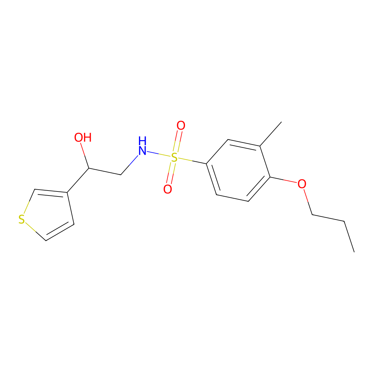 N-(2-hydroxy-2-(thiophen-3-yl)ethyl)-3-methyl-4-propoxybenzenesulfonamide molecular structure, CAS 1251573-47-3