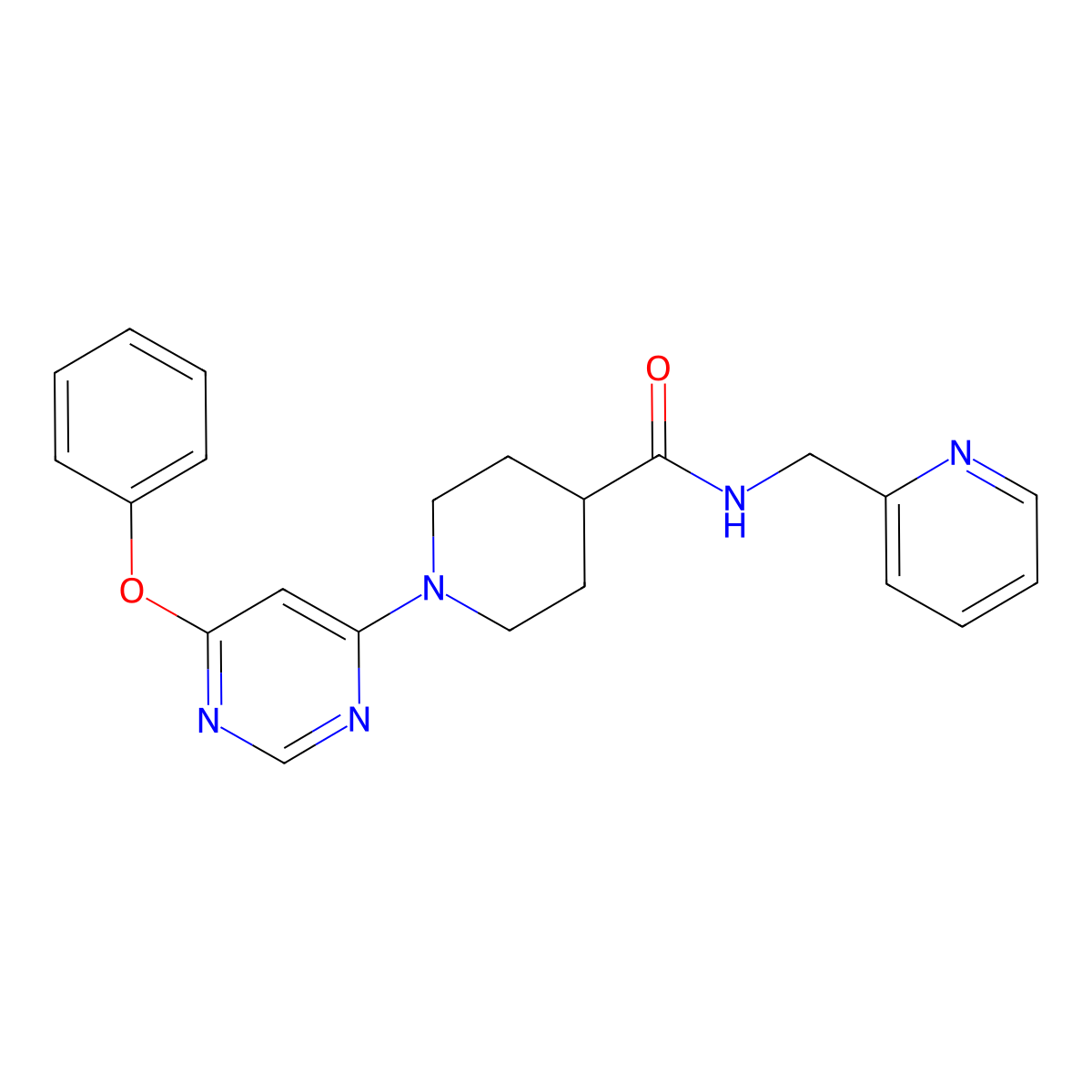 1-(6-phenoxypyrimidin-4-yl)-N-(pyridin-2-ylmethyl)piperidine-4-carboxamide molecular structure, CAS 1251573-48-4