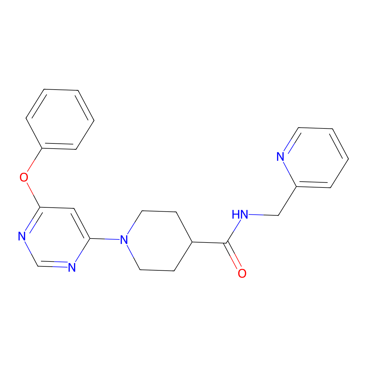 1-(6-phenoxypyrimidin-4-yl)-N-(pyridin-2-ylmethyl)piperidine-4-carboxamide molecular structure, CAS 1251573-48-4