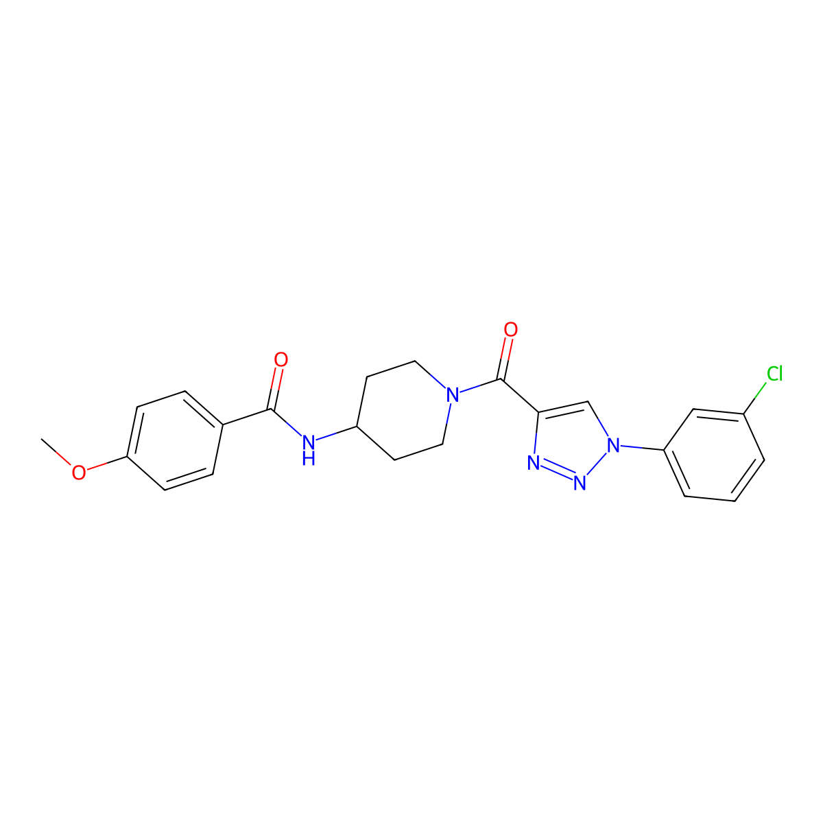 N-(1-(1-(3-chlorophenyl)-1H-1,2,3-triazole-4-carbonyl)piperidin-4-yl)-4-methoxybenzamide molecular structure, CAS 1251573-56-4