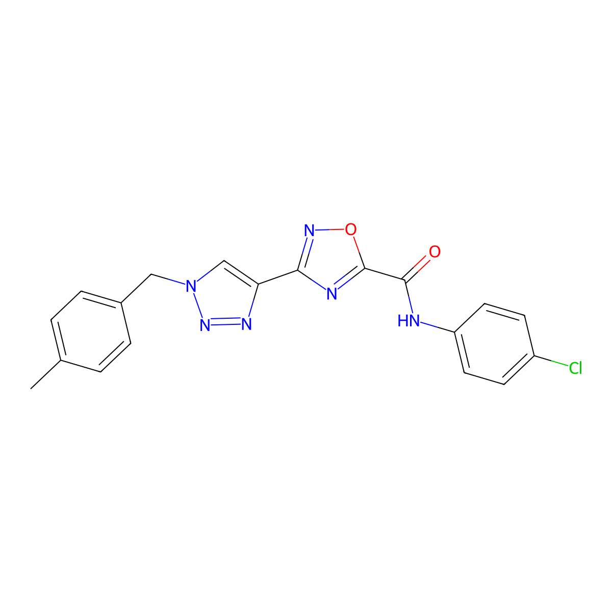 N~5~-(4-chlorophenyl)-3-[1-(4-methylbenzyl)-1H-1,2,3-triazol-4-yl]-1,2,4-oxadiazole-5-carboxamide molecular structure, CAS 1251573-58-6