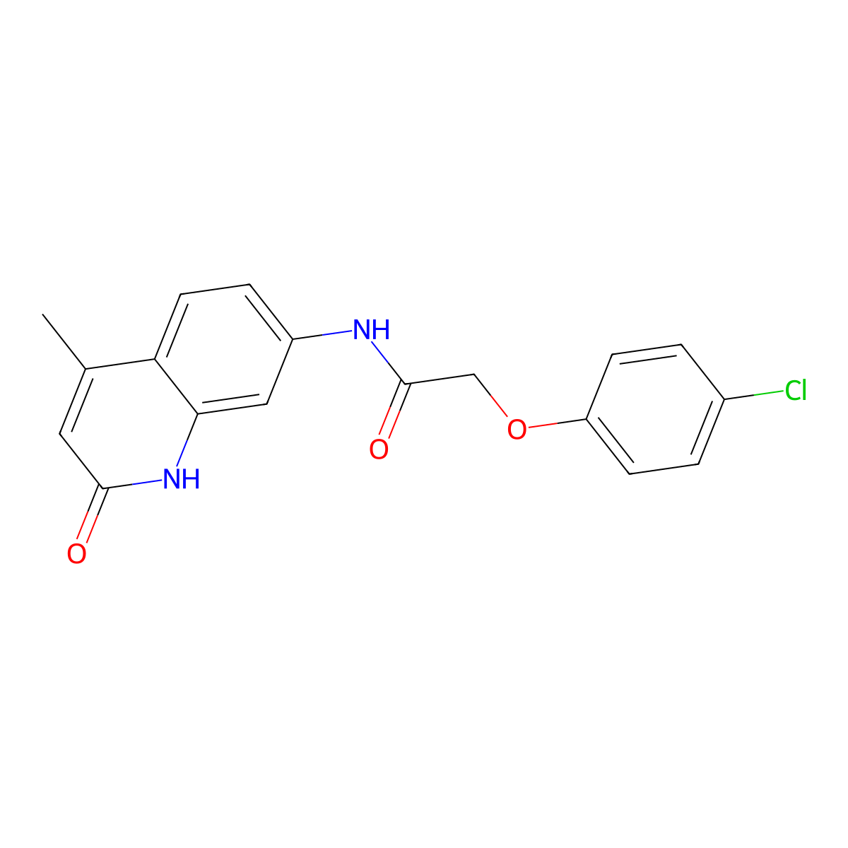 2-(4-chlorophenoxy)-N-(4-methyl-2-oxo-1,2-dihydroquinolin-7-yl)acetamide molecular structure, CAS 1251573-61-1