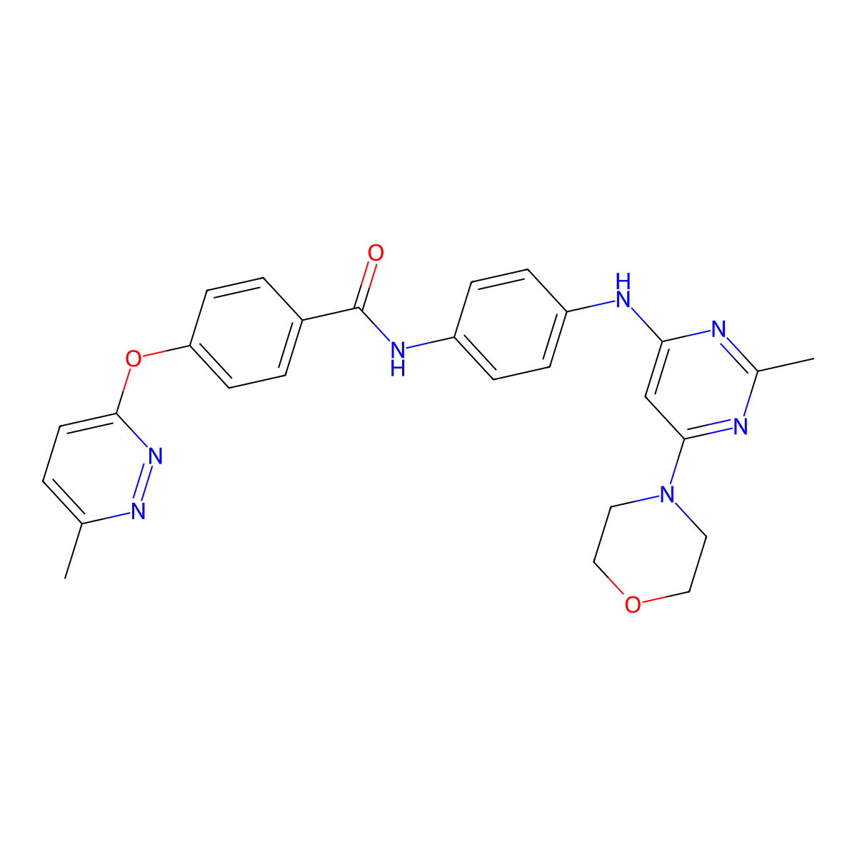 N-(4-((2-methyl-6-morpholinopyrimidin-4-yl)amino)phenyl)-4-((6-methylpyridazin-3-yl)oxy)benzamide molecular structure, CAS 1251573-66-6